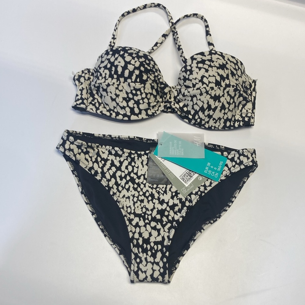 NWT H&M size 6 bikini set black and white cute!